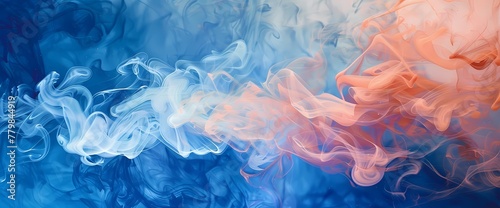 Radiant coral smoke forming enchanting shapes over a canvas painted in gradients of cobalt blue.