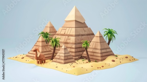 The ancient pyramids of Giza  the tombs of the ancient pharaohs in Africa. Ancient Egyptian pyramids  the wonder of the world  great monuments of antiquity architecture. Modern three-dimensional
