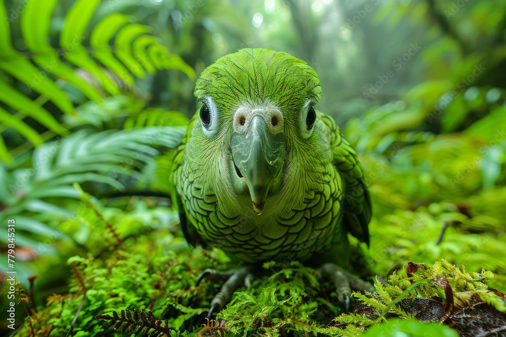 Obraz premium green parrot on branch