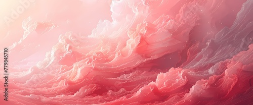 Radiant coral mist swirling over a surreal dreamscape painted in shades of dusty rose.