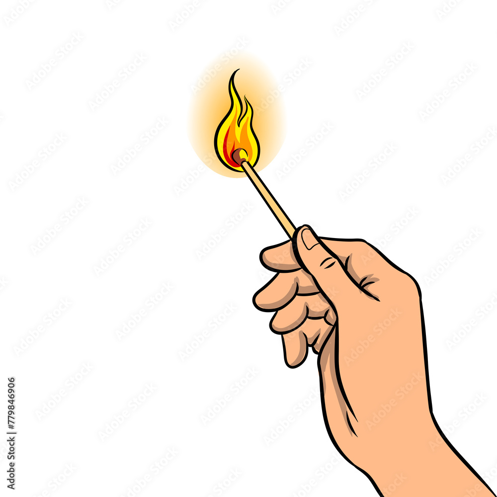 Hand with burned match pop art PNG illustration