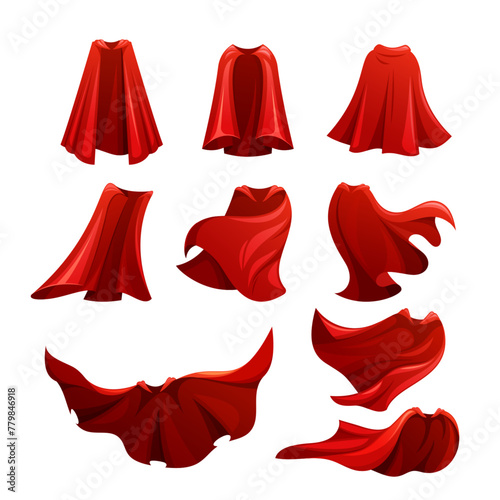 Cartoon Vector Collection Of Red Or Crimson Flowing Cloaks Billowing Behind, Symbolizing Courage, Protection