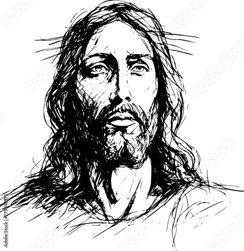 God, Jesus Christ, grace, good, ascension concept. Hand-drawn silhouette of Jesus Christ, the son of god concept sketch. Isolated vector illustration.