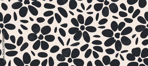 Hand drawn minimal abstract flowers. Seamless patterns with organic shapes black and white color for fabric, textiles, clothing, wallpaper, cover, banner, home decor, florals backgrounds.
