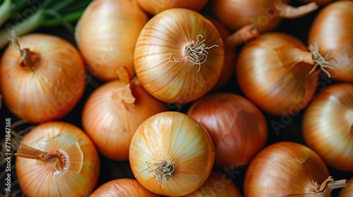  top-down texture of yellow onions