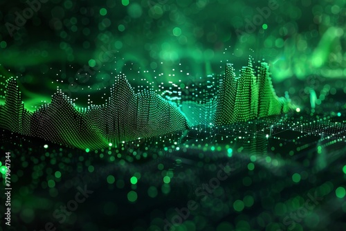 A dynamic display of a digital audio waveform in a luxurious dark green tone.