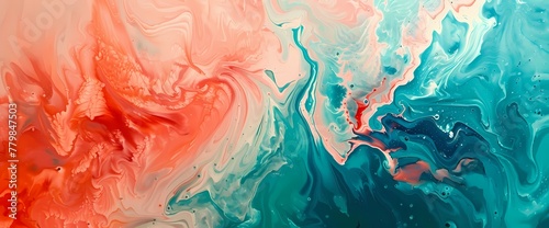 Radiant coral meets oceanic teal in a dynamic collision of abstract color and fluidity. photo
