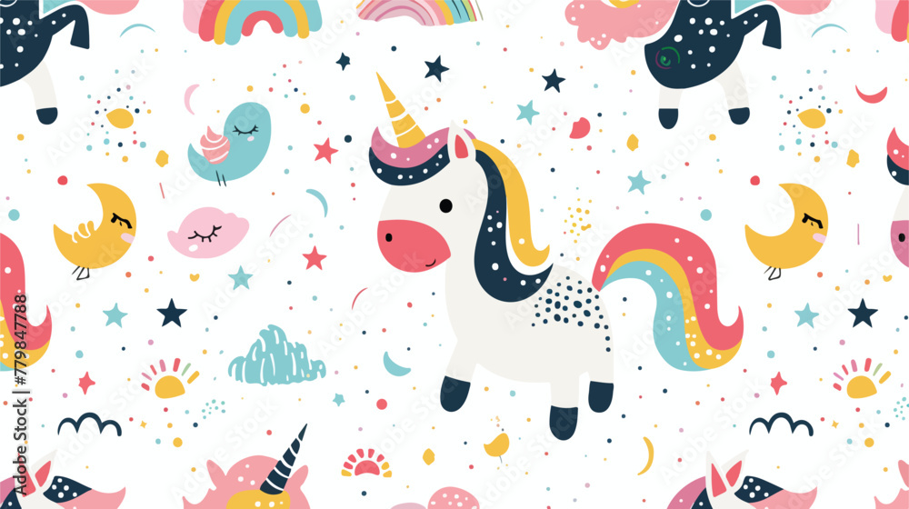 Vector cute unicorn poster art. Cartoon scandi nursery