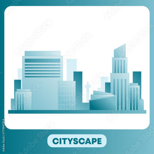 Blue Cityscape Flat Design Vector  Panorama Landscape Building View NO.4