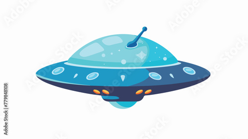 Vector flat funny blue alien spaceship logo or label 