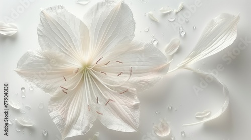   A close-up of a white flower with water droplets on its pristine petals