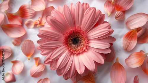  A close-up of a pink flower amidst petals on a bed of pink petals