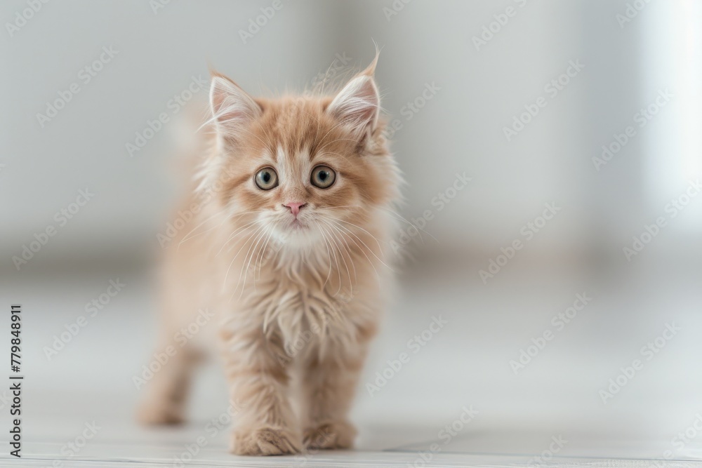 An adorable ginger kitten with large, curious eyes