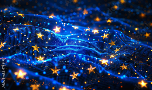 Digital European Union Flag Composed of Stars Shining Across a Network of Dynamic Data Points, Symbolizing Connectivity and Unity photo