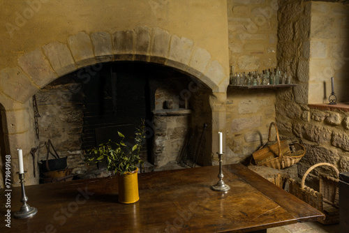 Medieval fireplace in French chateau