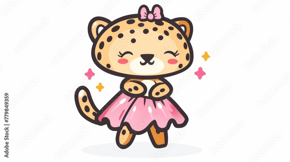 A cartoon cat in a pink dress with a bow on her head, and another in a pink leopard-print dress A cartoon cat in a pink dress with a bow on her head, and another in a pink leopard-print dress