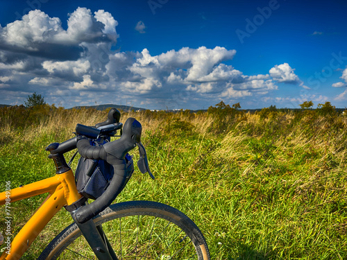 Gravel bicycle in the city park on the summer season