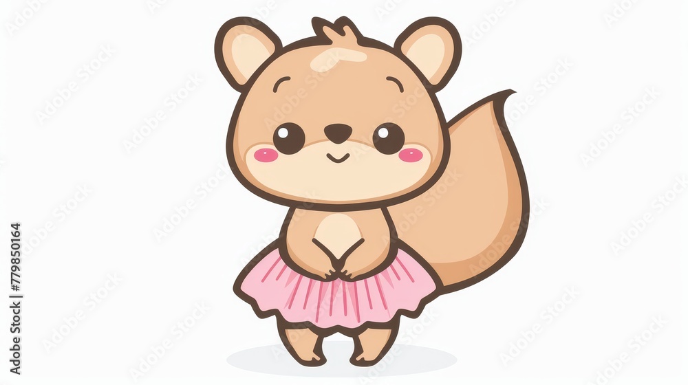 A charming squirrel in pink attire stands before a pristine white backdrop A charming squirrel in pink attire stands before a pristine white backdrop