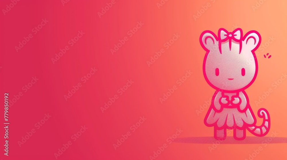 A small girl depicted with a bow atop her head against an orange and pink backdrop A small girl depicted with a bow atop her head against an orange and pink backdrop