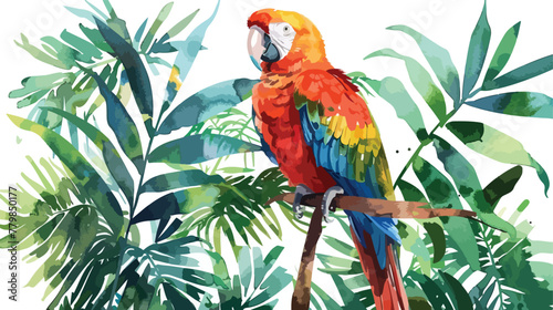 Vector watercolor illustration of tropical ara parrot photo