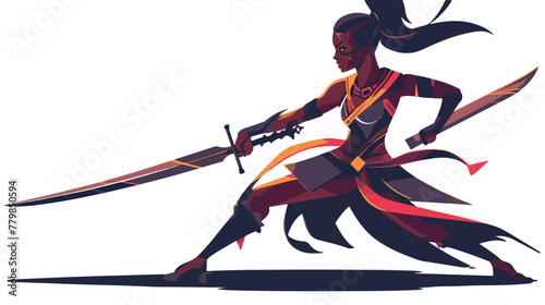 Warrior black woman dual blade weapon flat vector isolated on white background 