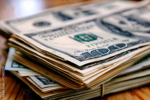 American currency, money wealth accumulation, greenbacks in stacks of hundred dollar bills, cash
