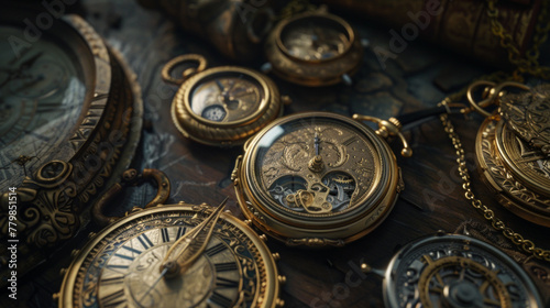 A collection of antique pocket watches, each with its own intricate engraving