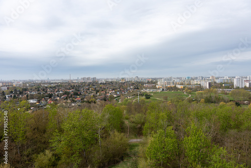 Fototapeta Naklejka Na Ścianę i Meble -  Aerial view of the Berlin-Marzahn district from the observation tower. View of Berlin-Marzahn.