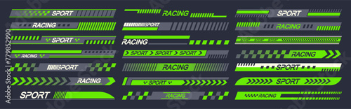 Green And Black Sports Car Stickers Vector Designs, Symbolizing Speed And Racing. Automotive Icons Like Stripes © Pavlo Syvak