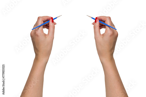 Hands of Artist Draw with a Brush. PNG Design Element.