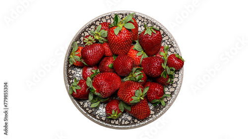 Fresh Strawberry in a clay Plate. PNG Design Element. 