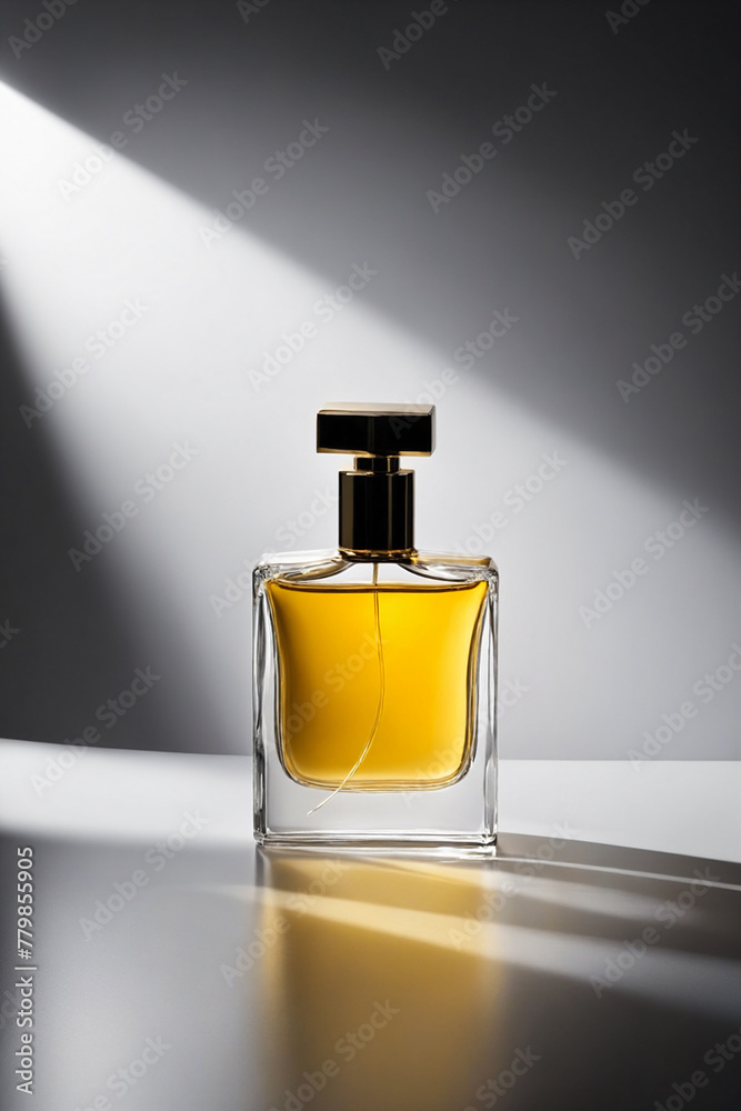 Perfume bottle - Advertising presentation of a perfume in shades of yellow Perfume bottle - Advertising presentation of a perfume in shades of yellow