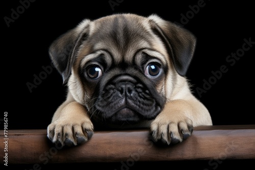 Energetic Pug puppy. Animal pet canine breed domestic. Generate Ai © juliars