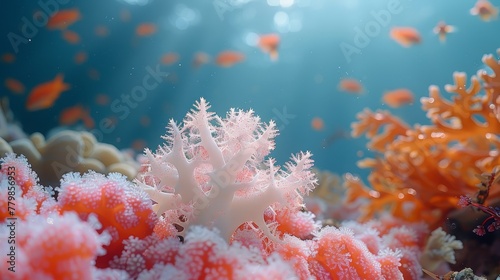  Corals and sea squirts in blue light Sunlit surface photo