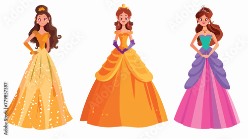Beautiful fairy princess in elegant dresses isolated on white background