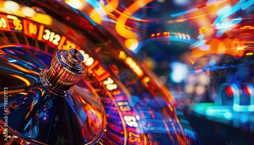 bright casino roulette wheel in motion: dynamic and colorful gambling concept