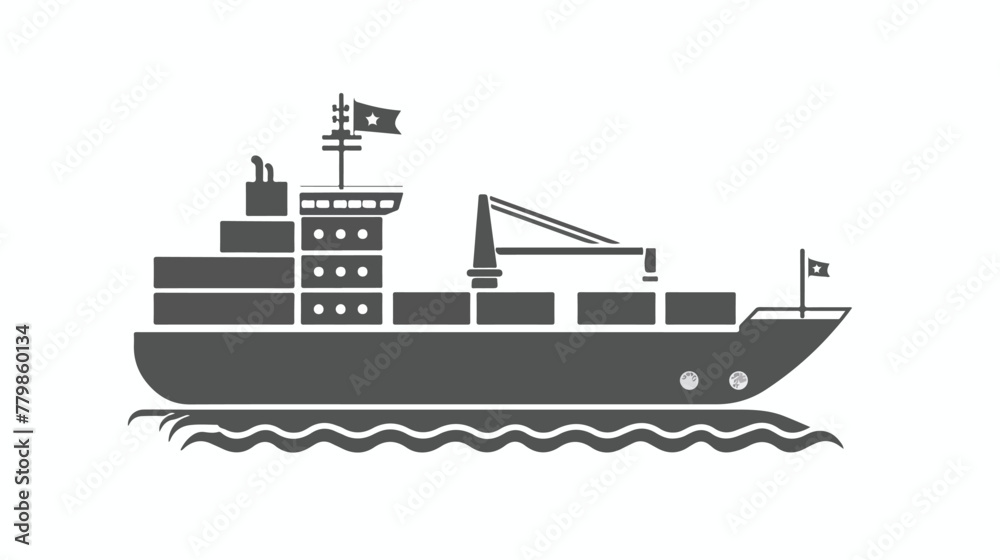 Cargo ship icon. Gray monochrome illustration 