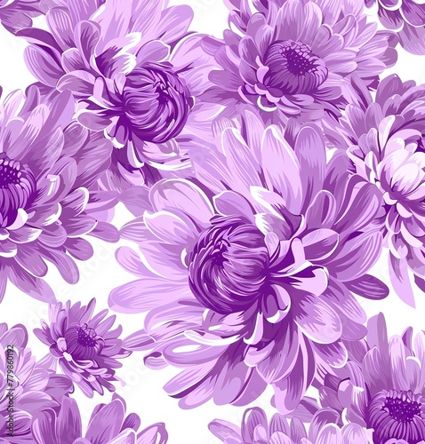 Elegant seamless pattern of blooming purple chrysanthemums, ideal for textile design, wrapping paper and decorative backgrounds