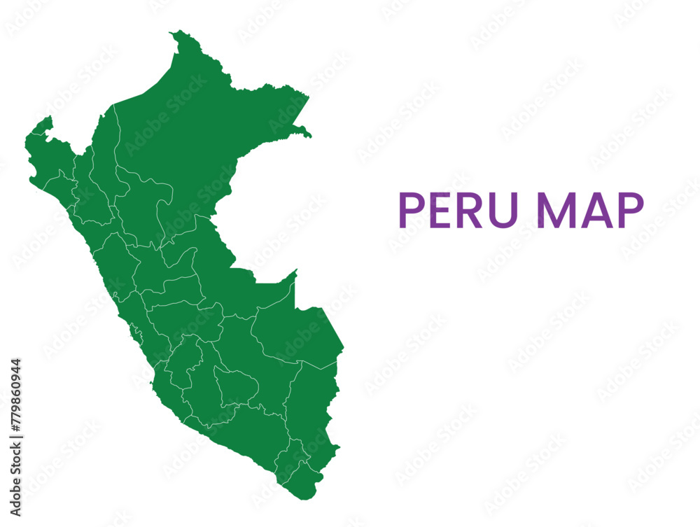 High detailed map of Peru. Outline map of Peru. South America