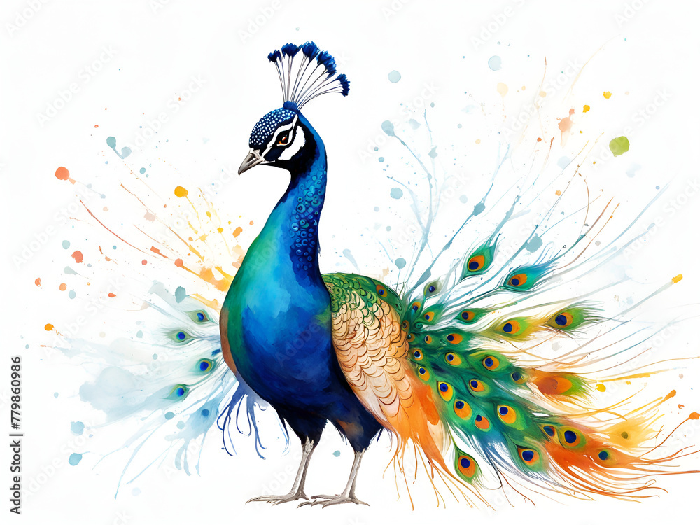 Dancing male peacock, peacock art painting, a peacock opening in a colorful scene. Dancing male peacock, peacock art painting, a peacock opening in a colorful scene.