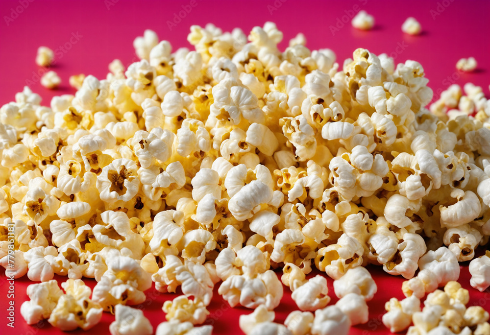 A scattering of popcorn in pop art style on a uniform bright background A scattering of popcorn in pop art style on a uniform bright background