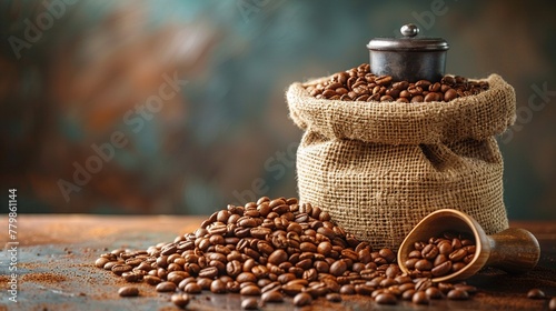 Coffee beans spilling out of a burlap sack