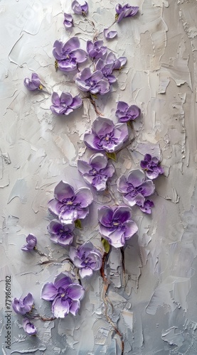 an oil painting of purple flowers is included