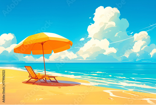 Blue sky and white clouds summer beach illustration
