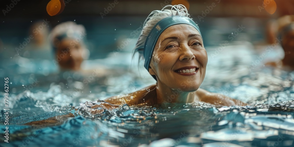 Woman Swimming in Pool With Other People