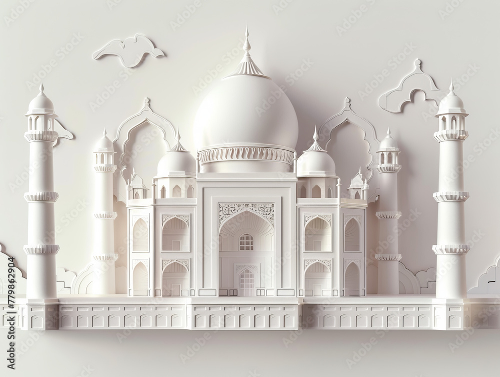 A white paper drawing of the Taj Mahal
