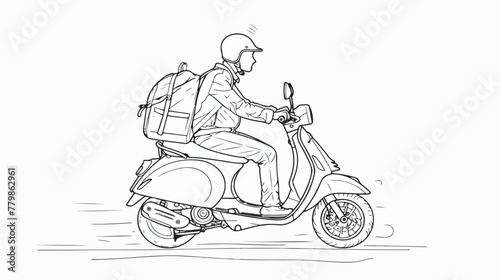 Continuous line drawing of delivery man riding scooter