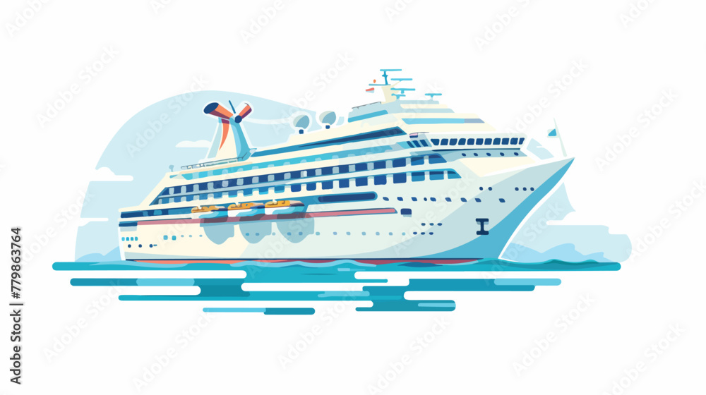Cruise Ship on water area vector Color Illustration.