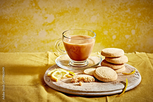 Lemon all butter shortbread with coffee and lemon slices