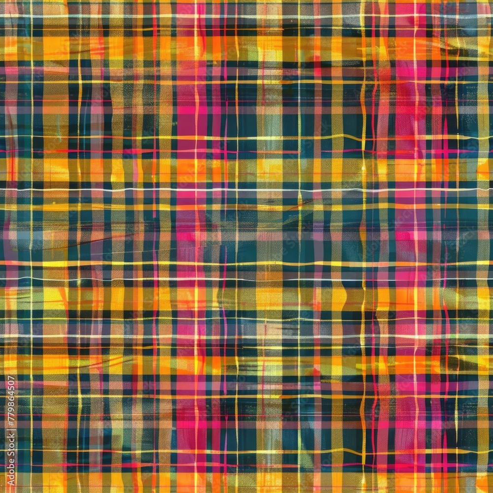 A dynamic clash of traditional tartan and bold graffiti elements A dynamic clash of traditional tartan and bold graffiti elements